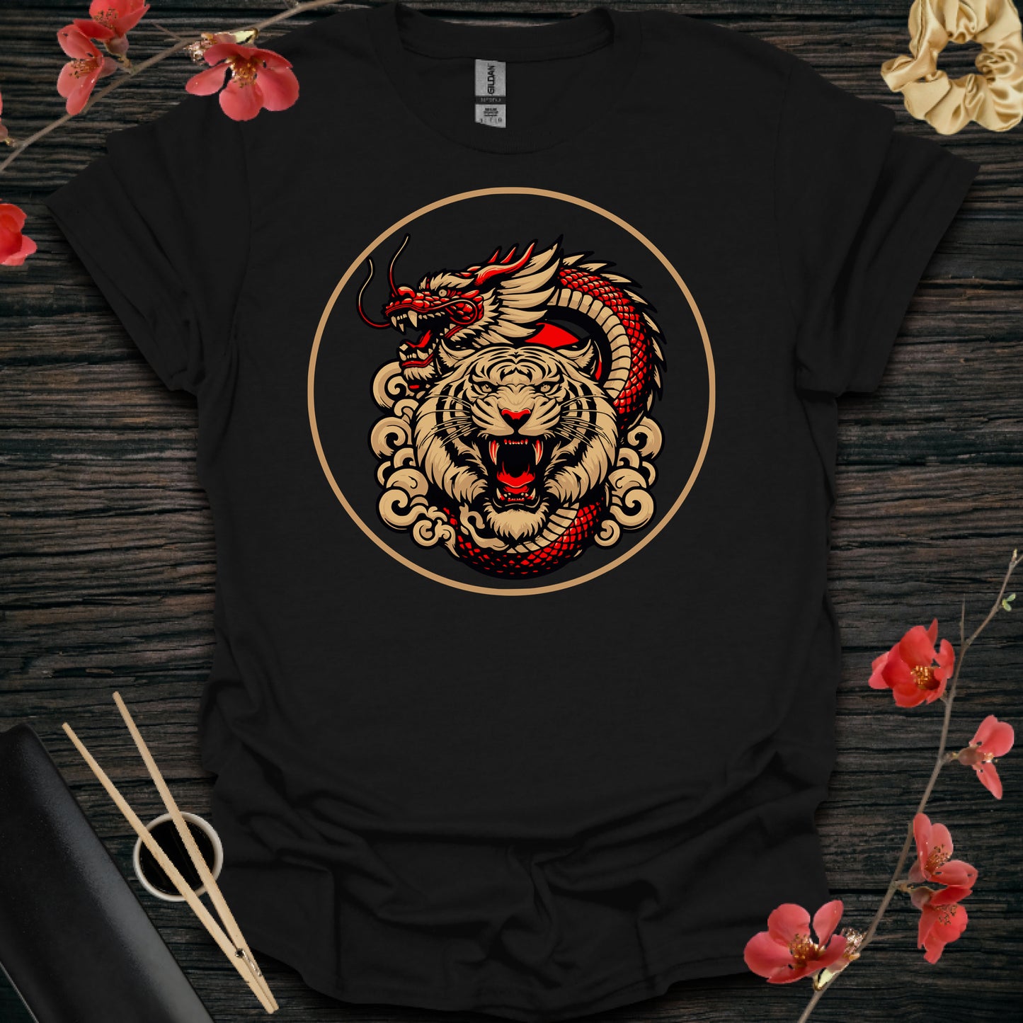 Red and gold Dragon and Tiger