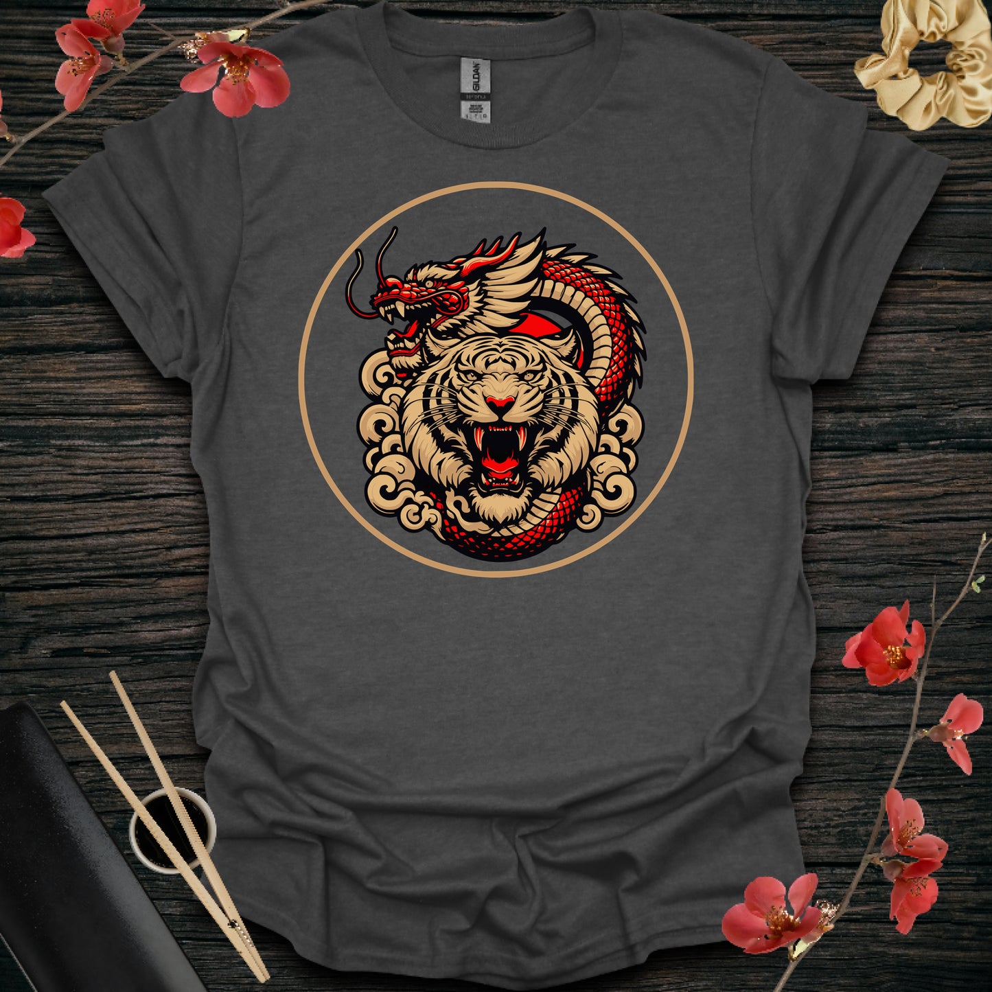 Red and gold Dragon and Tiger