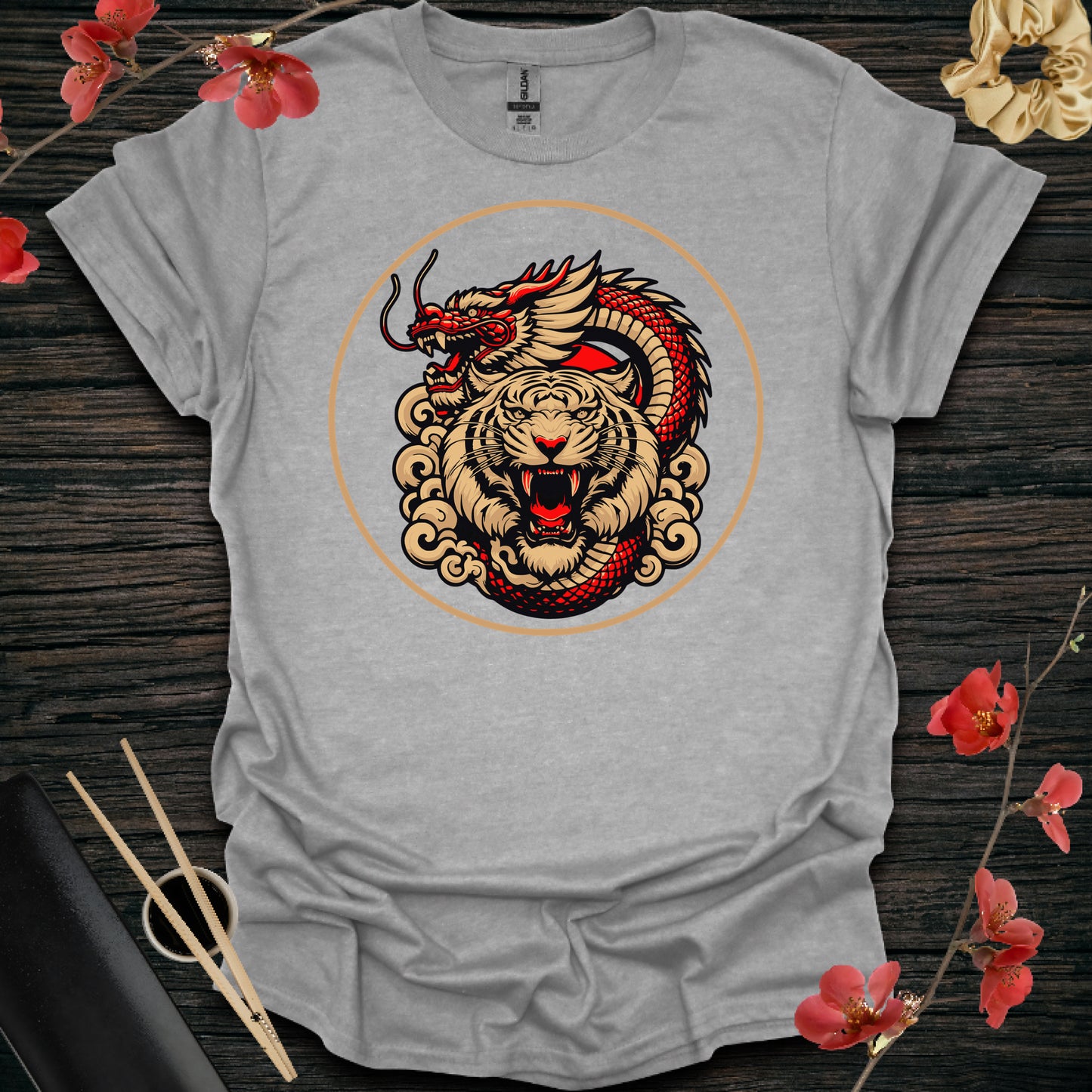 Red and gold Dragon and Tiger