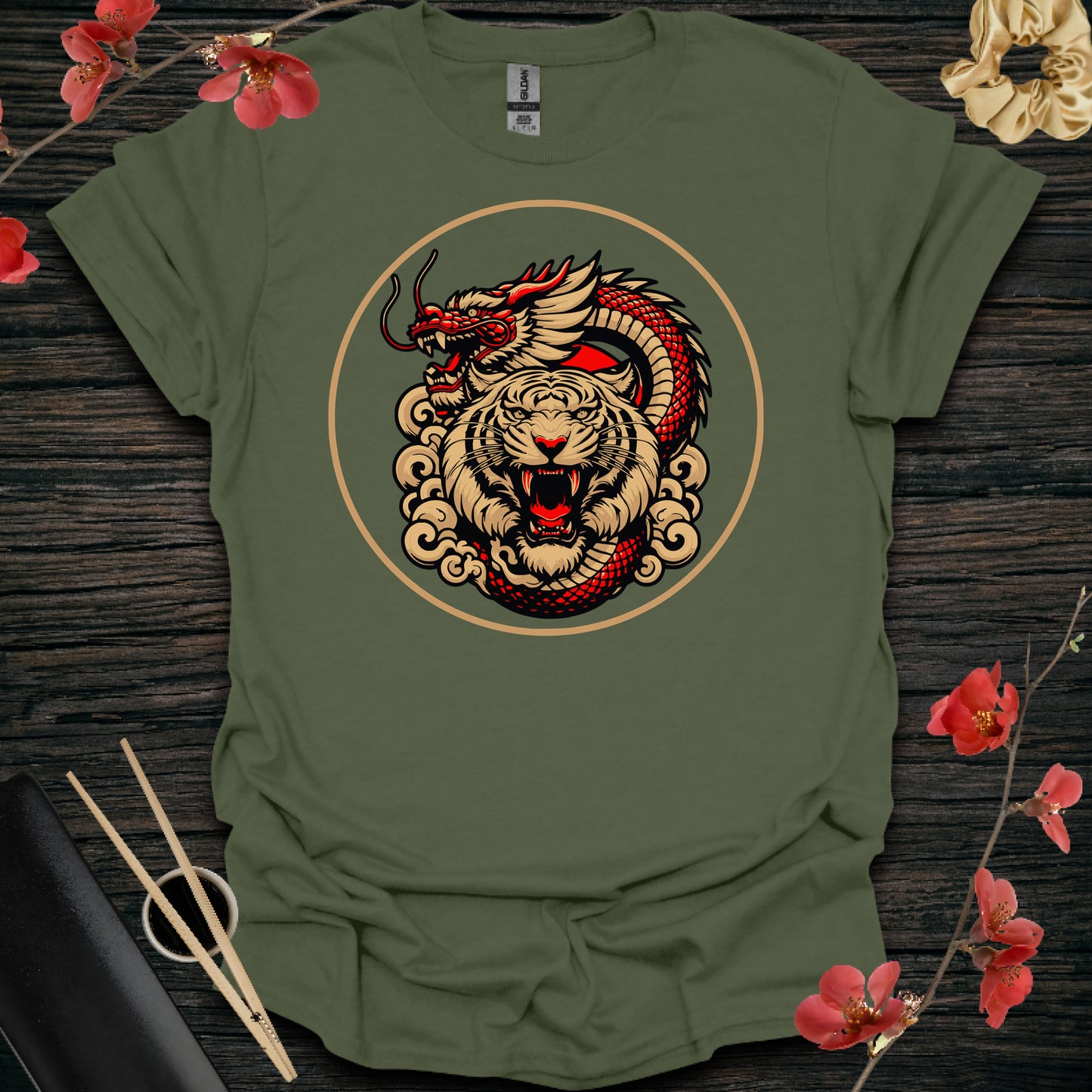 Red and gold Dragon and Tiger