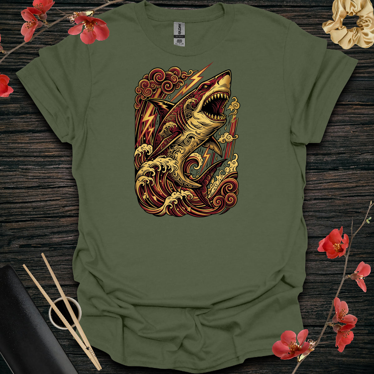 Lunar Storm Shark T-Shirt - Military Green