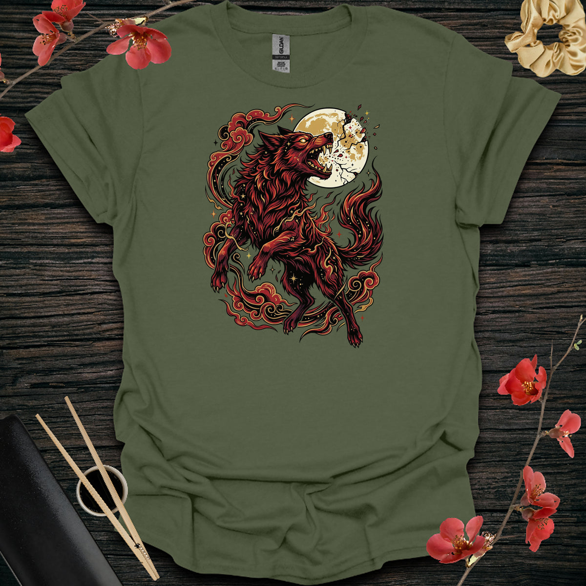 Moon Breaker Wolf T-Shirt - Military Green