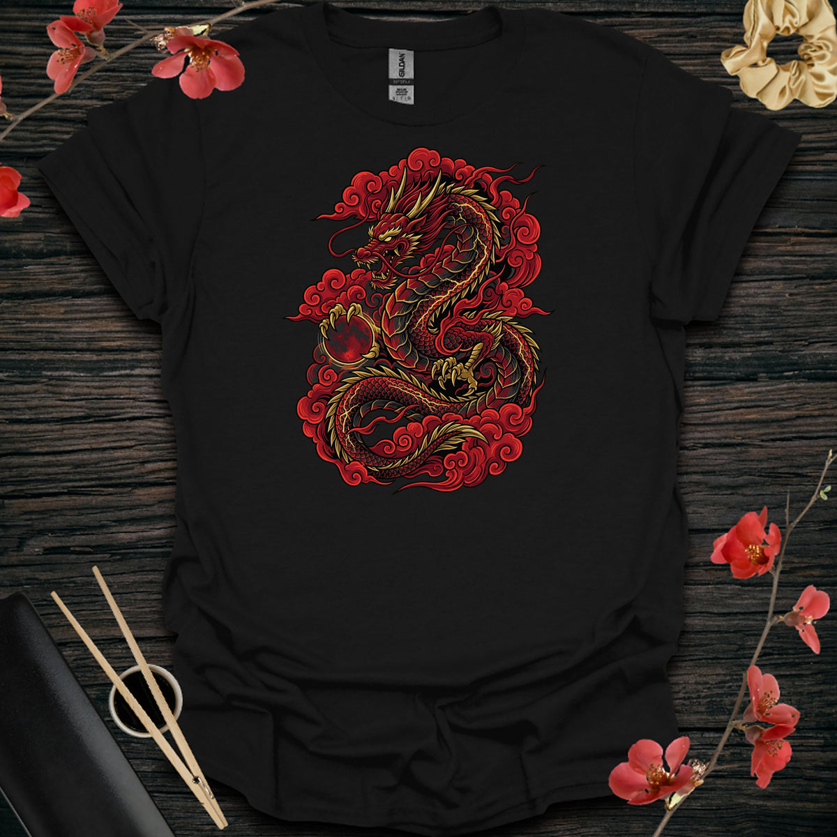 Red Storm Dragon T-Shirt - Black