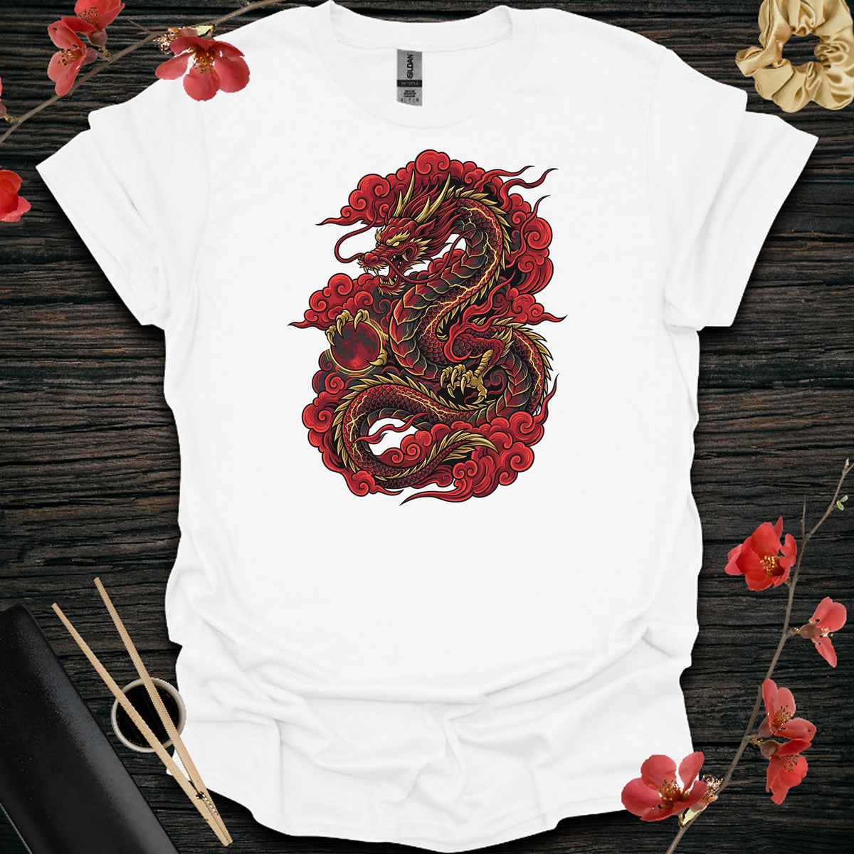 Red Storm Dragon T-Shirt - White