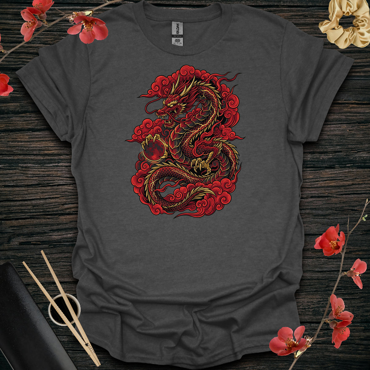 Red Storm Dragon T-Shirt - Dark Heather