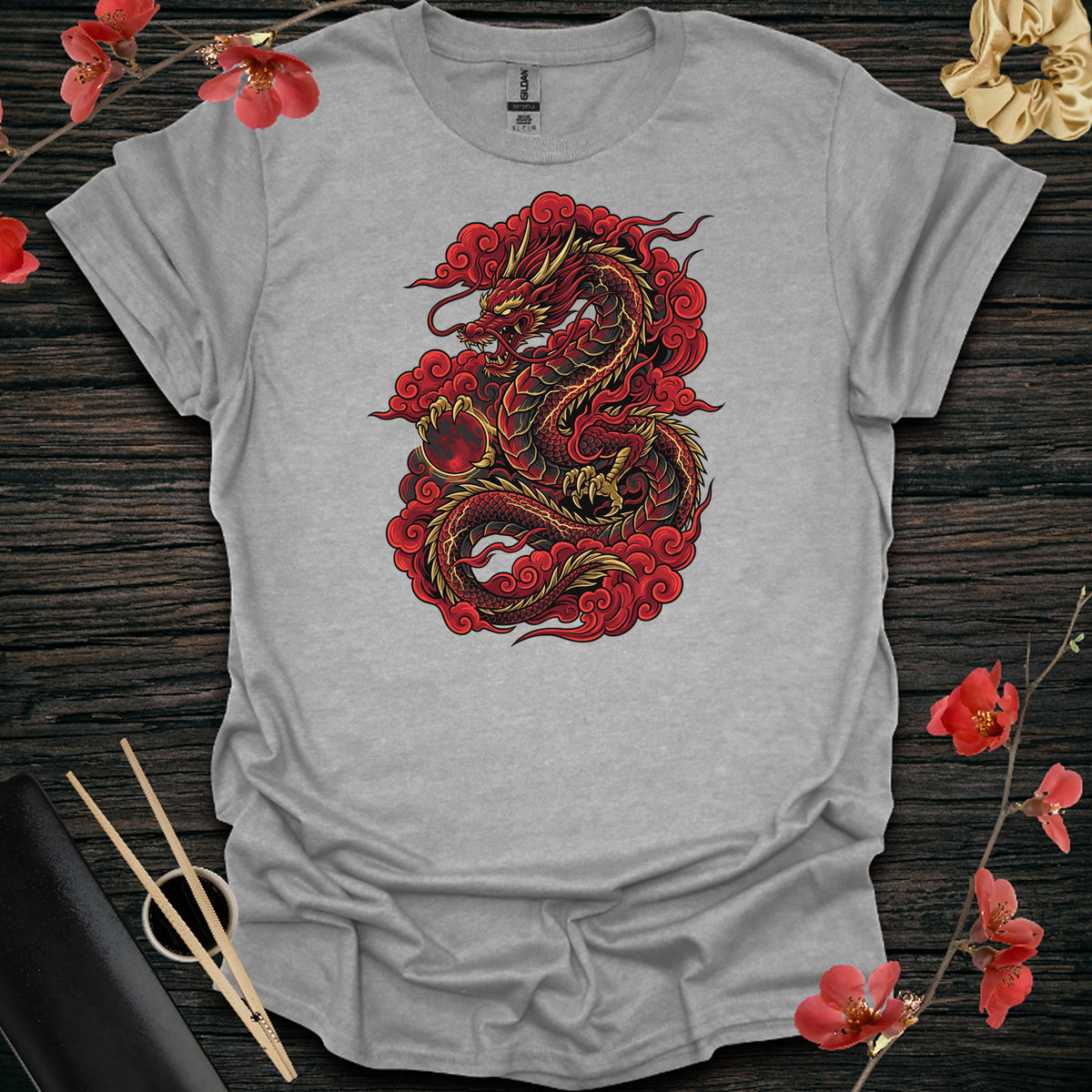 Red Storm Dragon T-Shirt - Sport Grey