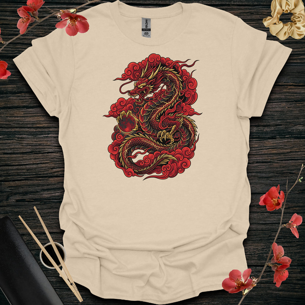Red Storm Dragon T-Shirt - Sand